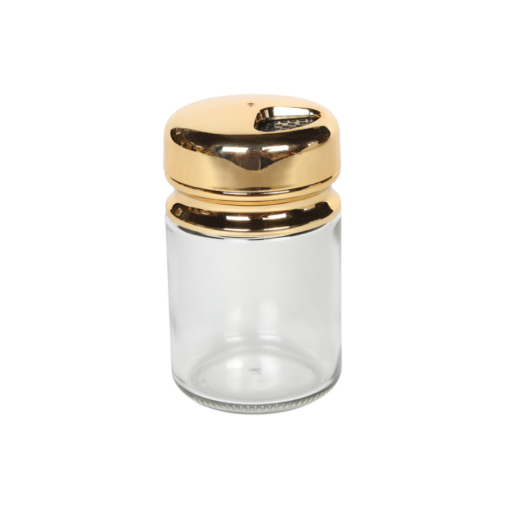 Αλατιέρα - θήκη μπαχαρικών γυάλινη Φ5,5Χ9,5 εκ. 120 ml με πλαστικό καπάκι χρυσό  65151
