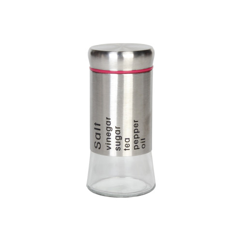 Αλατιέρα - θήκη μπαχαρικών γυάλινη Φ5,5Χ11 εκ. 130 ml με INOX χρώμα φούξια  44835-2
