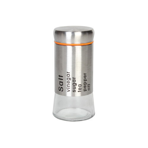 Αλατιέρα - θήκη μπαχαρικών γυάλινη Φ5,5Χ11 εκ. 130 ml με INOX χρώμα πορτοκαλί  44835-3