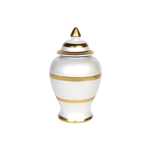 Διακοσμητικό κεραμικό με καπάκι Φ17Χ30 εκ. λευκό χρυσό  78364