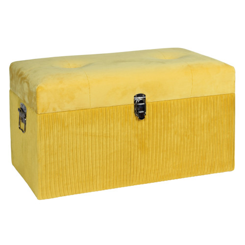 Μπαούλο - σκαμπό ξύλινο 55Χ30Χ31 εκ. με υφασμάτινη επένδυση κίτρινο  52203-3