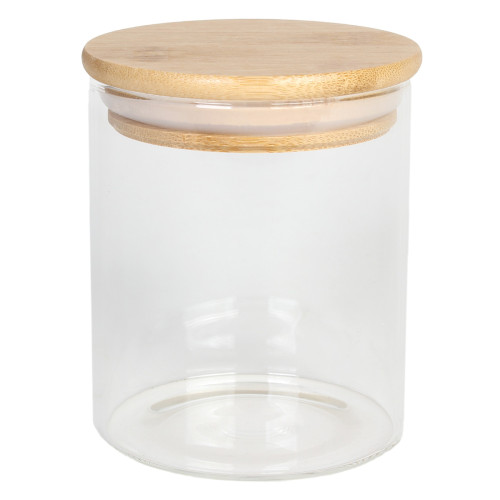 Βάζο αποθήκευσης γυάλινο Φ9,5Χ10,5 εκ. 450 ml με ξύλινο καπάκι  56819