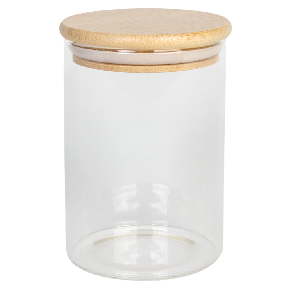 Βάζο αποθήκευσης γυάλινο Φ8,5Χ13 εκ. 520 ml με ξύλινο καπάκι  56820