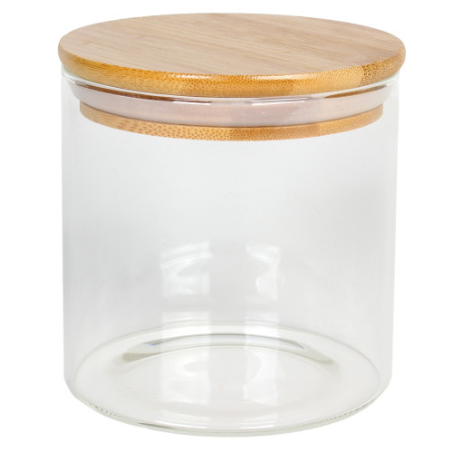 Βάζο αποθήκευσης γυάλινο Φ10Χ10,5 εκ. 630 ml με ξύλινο καπάκι  56821
