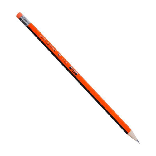 Μολύβι τριγωνικό με σβήστρα & ξύστρα πορτοκαλί 12τεμ