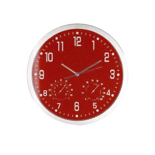 Ρολόι τοίχου θερμόμετρο-υγρόμετρο κόκκινο καντράν Ø35εκ.
