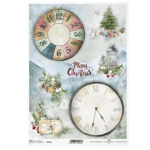 Ριζόχαρτο Christmas tree, clock, clock face 21x29.7εκ.   (ITD-R1641)