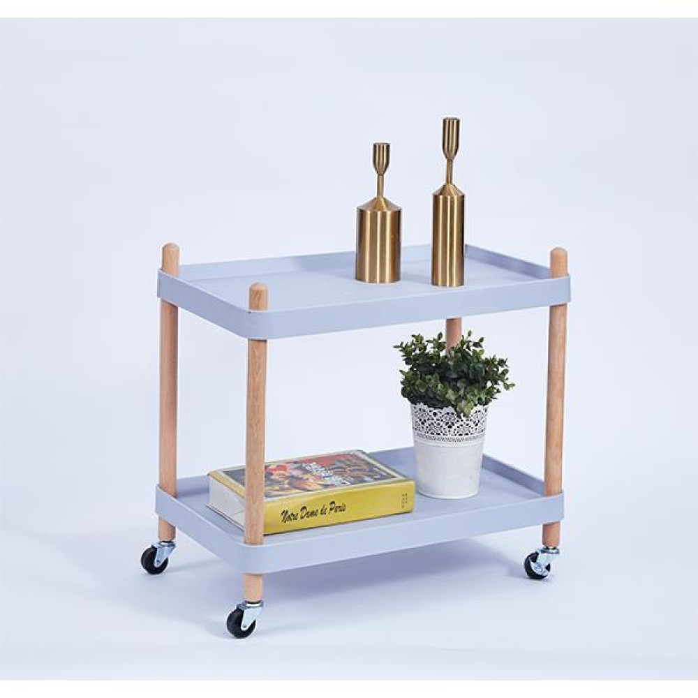 Τραπέζι βοηθητικό - τρόλεϊ ξύλινο με 2 επίπεδα γαλάζιο 56x34xΥ46εκ.