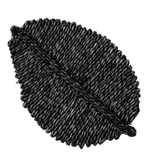 Σουπλά-βάση για ζεστά σκεύη, ψάθινο BOHO μαύρο από φυσικές ίνες σε σχήμα φύλλου 55x35xΥ2εκ.