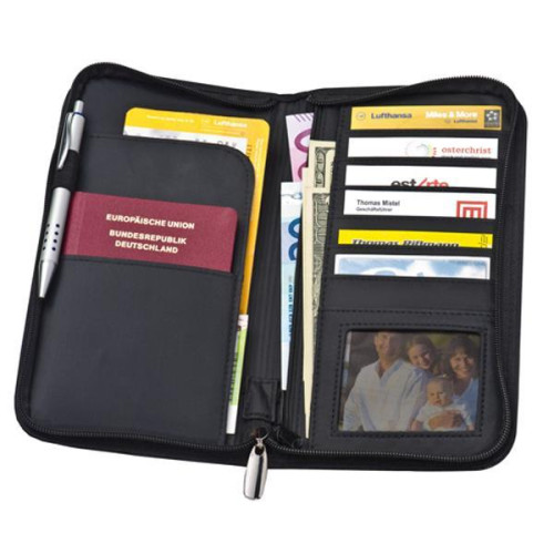 Ταξιδιωτικό πορτοφόλι από δέρμα, μαύρο, 13x24,5x2,8 εκ.