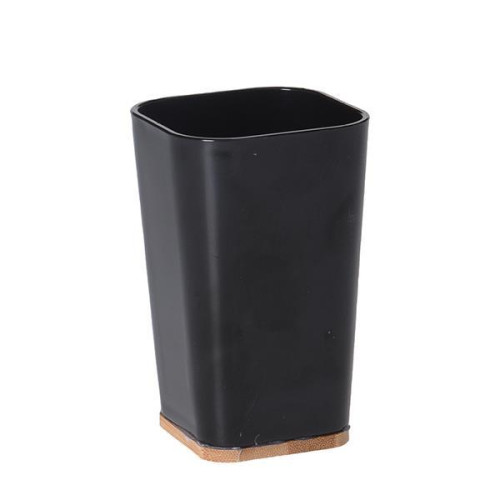 Ποτήρι μπάνιου πλαστικό 7,3x7,5xΥ11,5εκ. μαύρο με bamboo βάση