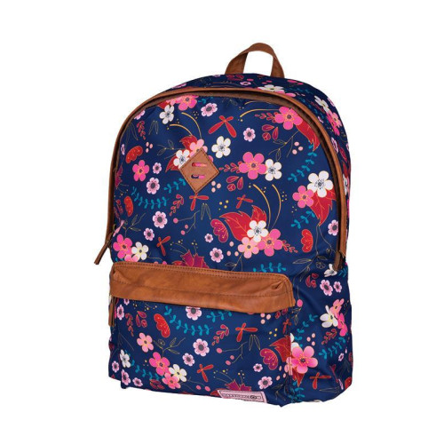 Marshmallow τσάντα πλάτης μπλε λουλούδια με 2 θήκες 41x32x14εκ.