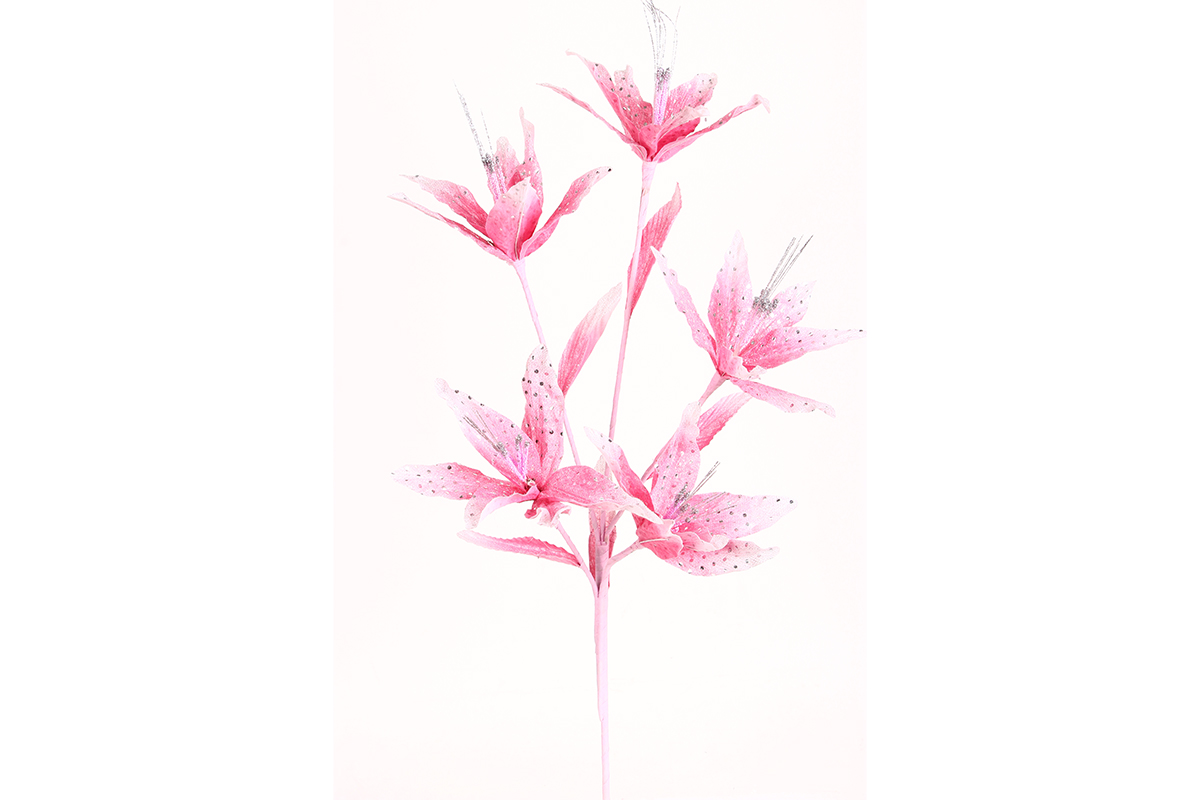Keskor Λουλούδι διακοσμητικό με 5 άνθη και γκλίτερ χρ. ροζ 021603-1