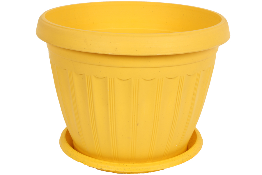Keskor Γλάστρα πλαστική με πιάτο Φ28,5Χ22,5 εκ. χρ. κίτρινο 492816-2