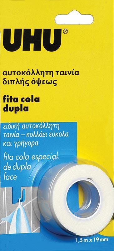 Uhu Uhu ταινία διπλής όψης λευκή douple tape 19 χιλ. x1,5μ. 26044---ΓΖ-2